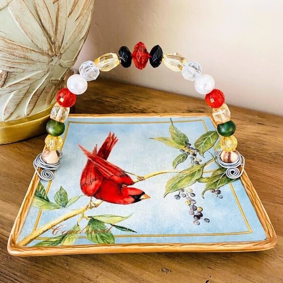 Certified International Cardinal Ceramic Square Snack Tidbit Plate With Top Hand - Picture 2 of 8